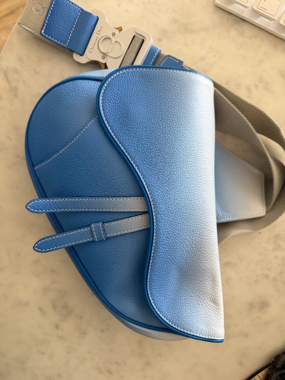 Christian Dior X Daniel Arsham Grained Calfskin Gradient Saddle Bag- Blue Ombré